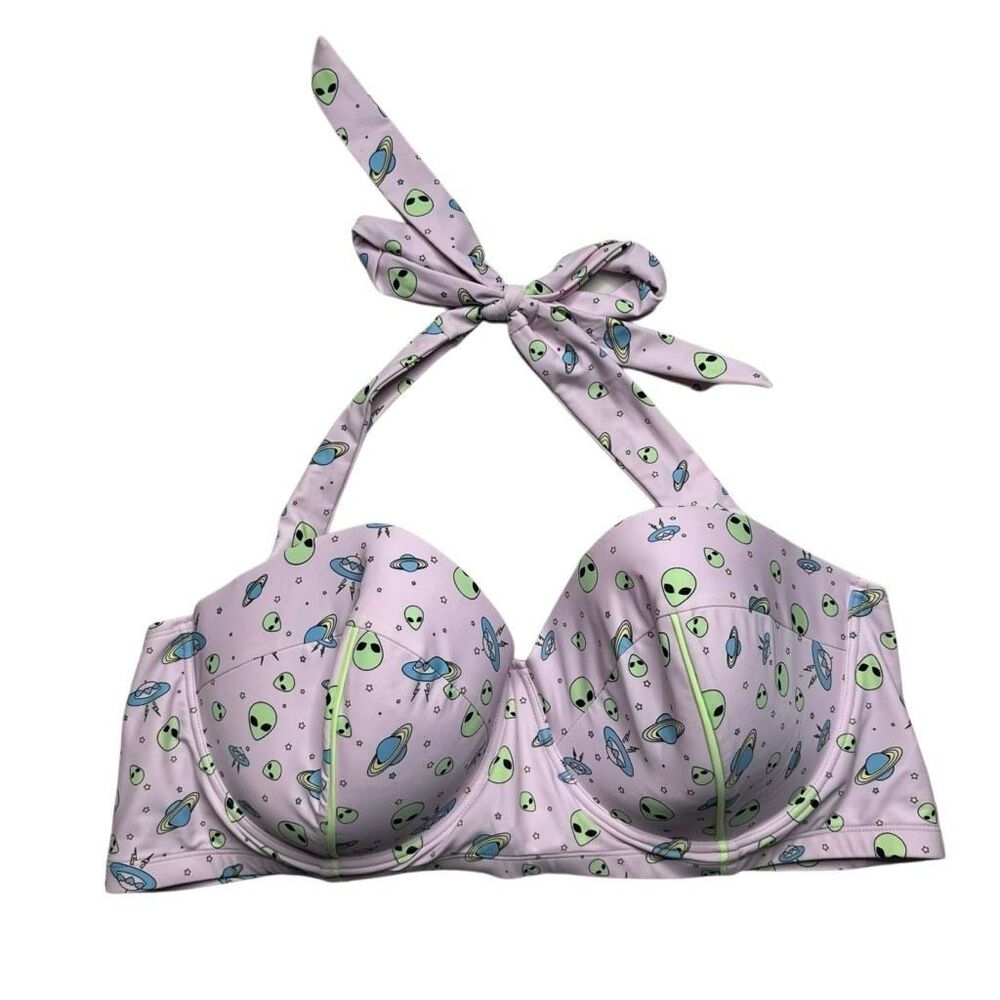 HOT TOPIC Women’s Purple Midnight Hour Alien Halter Bikini Top Size 5